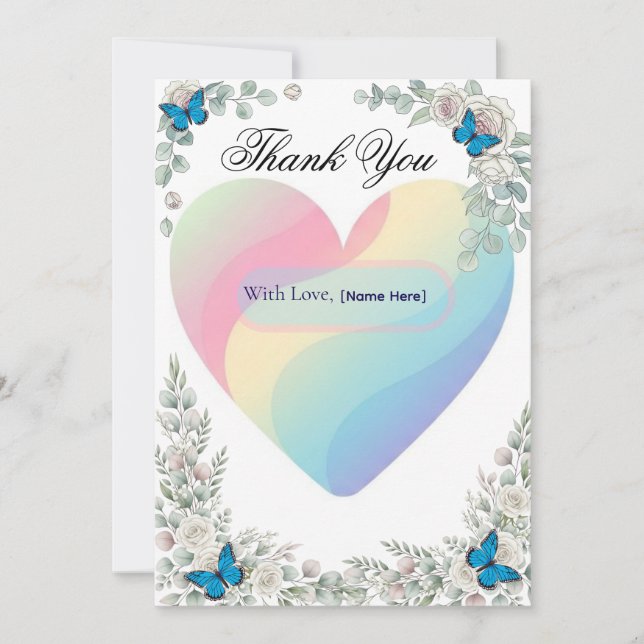 Cartão De Agradecimento Elegant Butterfly Floral Heart Wedding Thank You   (Frente)