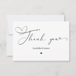Cartão De Agradecimento Elegant Calligraph Simple Heart Wedding 