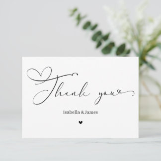 Cartão De Agradecimento Elegant Calligraph Simple Heart Wedding 
