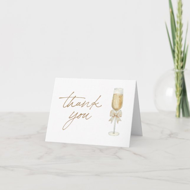 Cartão De Agradecimento Elegant Champagne Chic Bow Script Thank You Card (Frente)