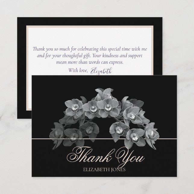 Cartão De Agradecimento Elegant Chic Modern Black White Orchid Thank You (Frente/Verso)