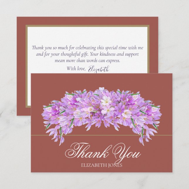 Cartão De Agradecimento Elegant Chic Purple Crocus Bridal Shower Thank You (Frente/Verso)