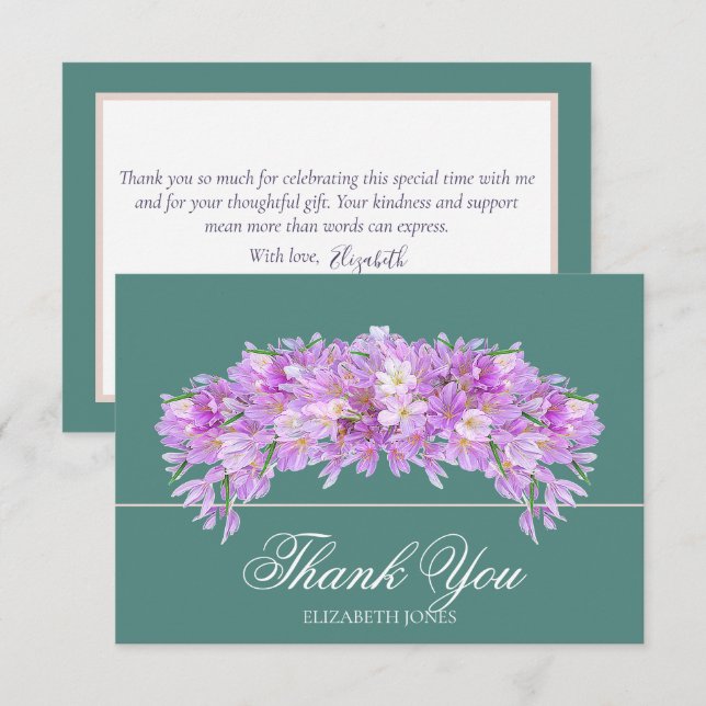 Cartão De Agradecimento Elegant Chic Purple Crocus Bridal Shower Thank You (Frente/Verso)