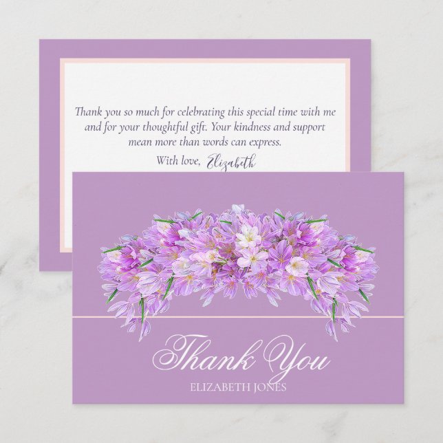 Cartão De Agradecimento Elegant Chic Purple Crocus Bridal Shower Thank You (Frente/Verso)