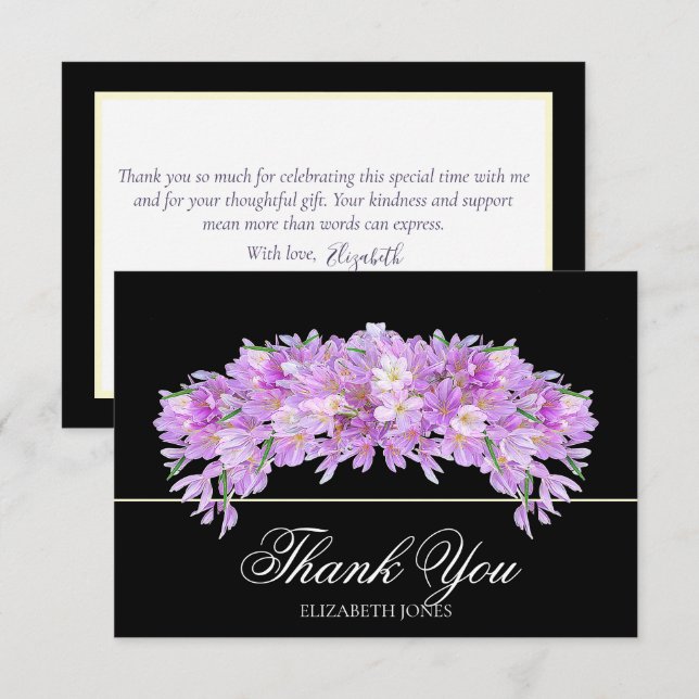 Cartão De Agradecimento Elegant Chic Purple Crocus Bridal Shower Thank You (Frente/Verso)