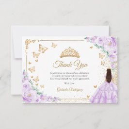 Cartão De Agradecimento Elegant Chic Purple Lilac Roses Gold Quinceanera