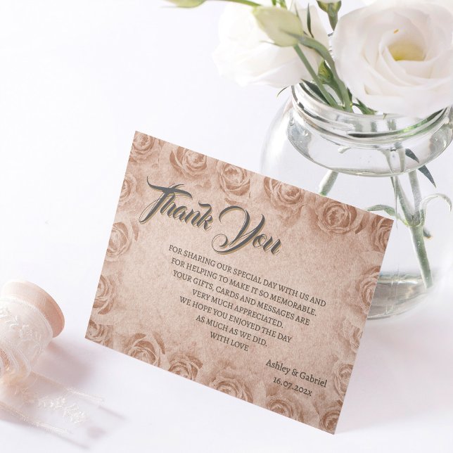 Cartão De Agradecimento Elegant Classic Floral Rustic Wedding Thank You 3 (Criador carregado)