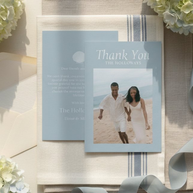 Cartão De Agradecimento Elegant Coastal Blue Wedding Flat Thank You Card (Elegant Coastal Blue Wedding Flat Thank You Card)