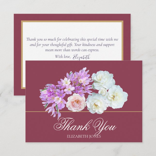 Cartão De Agradecimento Elegant Crocus & Rose Bridal Shower Thank You Card (Frente/Verso)