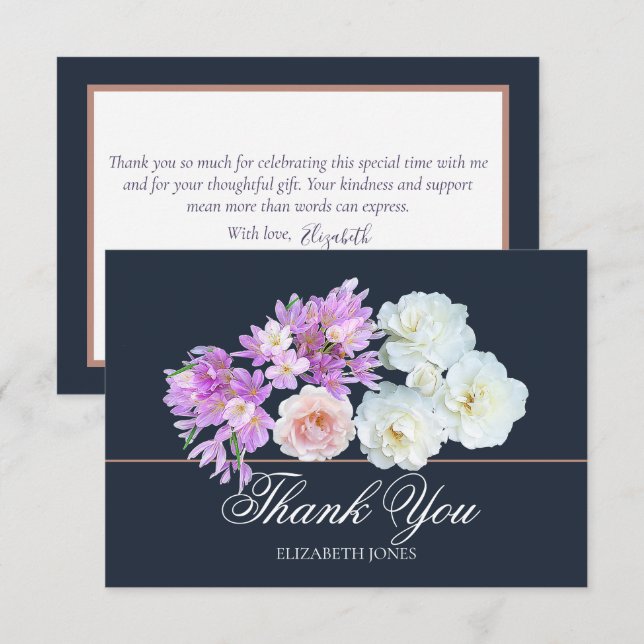 Cartão De Agradecimento Elegant Crocus & Rose Bridal Shower Thank You Card (Frente/Verso)