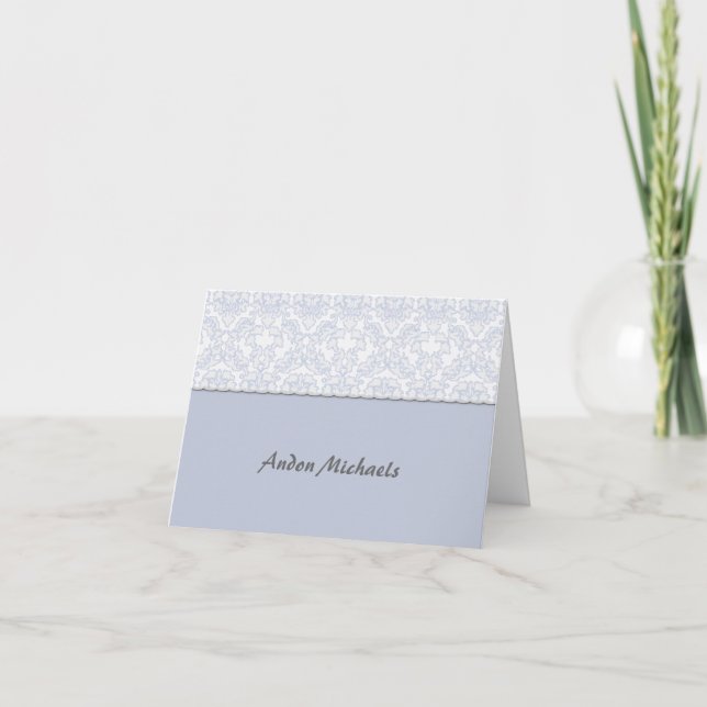 Cartão De Agradecimento Elegant Damask Blue Photo Thank You Notecard (Frente)