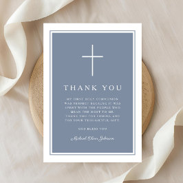 Cartão De Agradecimento Elegant Dusty Blue Cross Boy First Communion