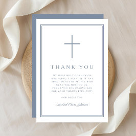 Cartão De Agradecimento Elegant Dusty Blue Cross Boy First Holy Communion