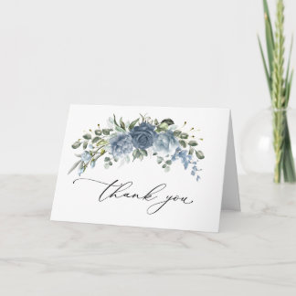 Cartão De Agradecimento Elegant Dusty Blue Floral Wedding Folded