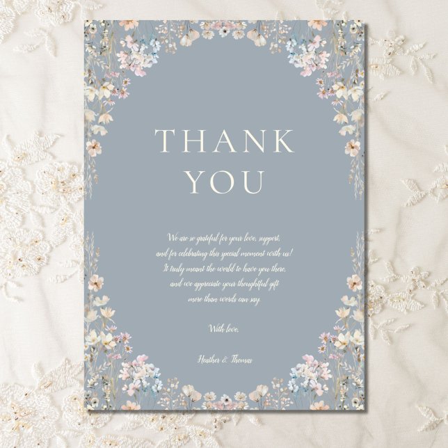 Cartão De Agradecimento Elegant Dusty Blue Wildflower Baby Shower  (Criador carregado)