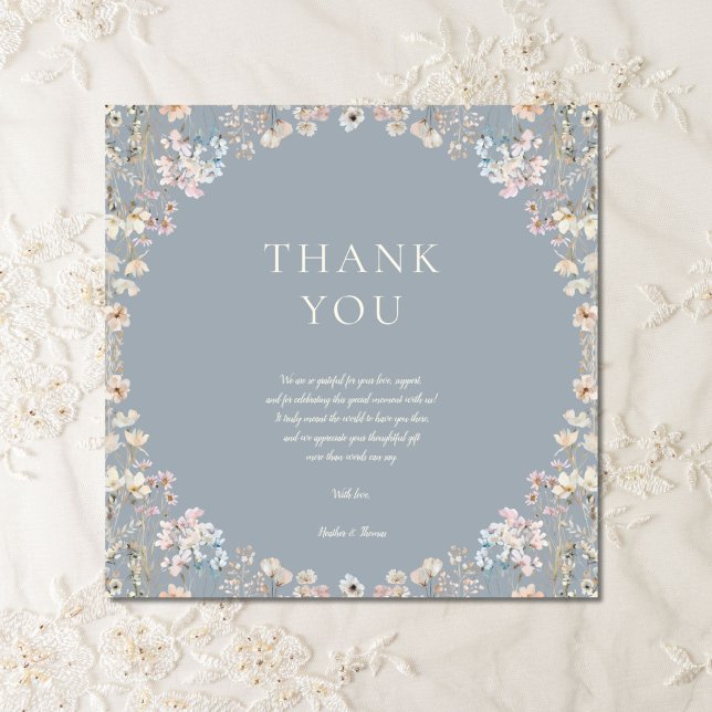Cartão De Agradecimento Elegant Dusty Blue Wildflower Baby Shower (Criador carregado)