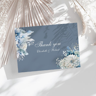 Cartão De Agradecimento Elegant Dusty Blue Wildflower Wedding