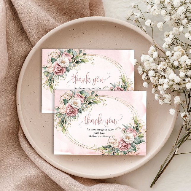 Cartão De Agradecimento Elegant Dusty Pink Floral Greenery Thank You Card (Elegant Dusty Pink Floral Greenery Thank You Card)