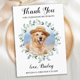 Cartão De Agradecimento Elegant Eucalyptus Foliage Pet Photo Dog Wedding
