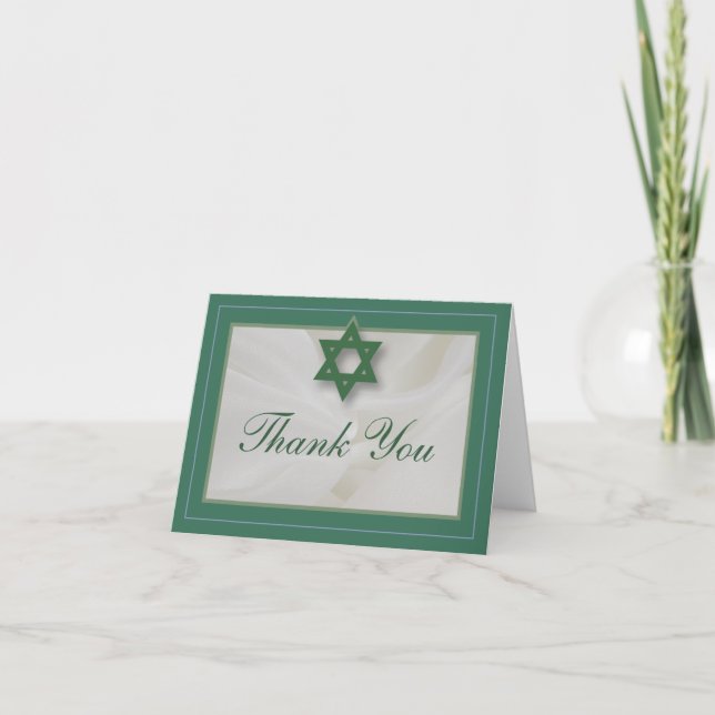Cartão De Agradecimento Elegant Fabric Bar Mitzvah Thank You Card Green (Frente)