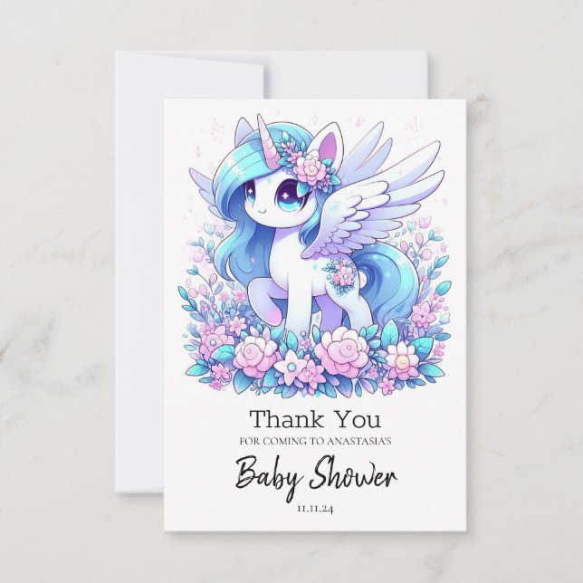 Cartão De Agradecimento Elegant Fantasy Unicorn Chá de fraldas (Frente)