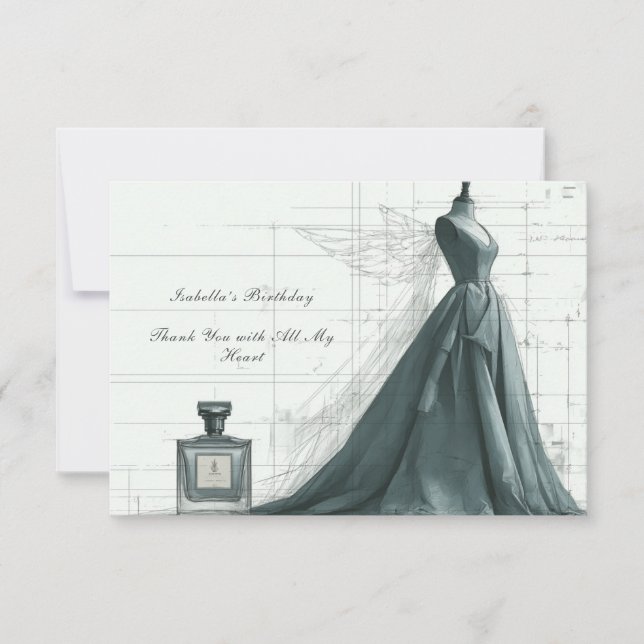 Cartão De Agradecimento Elegant Fashion Thank You Card – Gown & Perfume  (Frente)