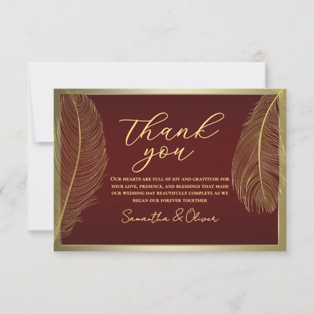 Cartão De Agradecimento Elegant Feather Red Thank You Card  Luxury Event (Frente)