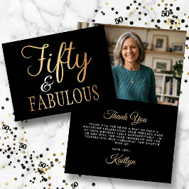 Cartão De Agradecimento Elegant Fifty and Fabulous! 50th Birthday Photo