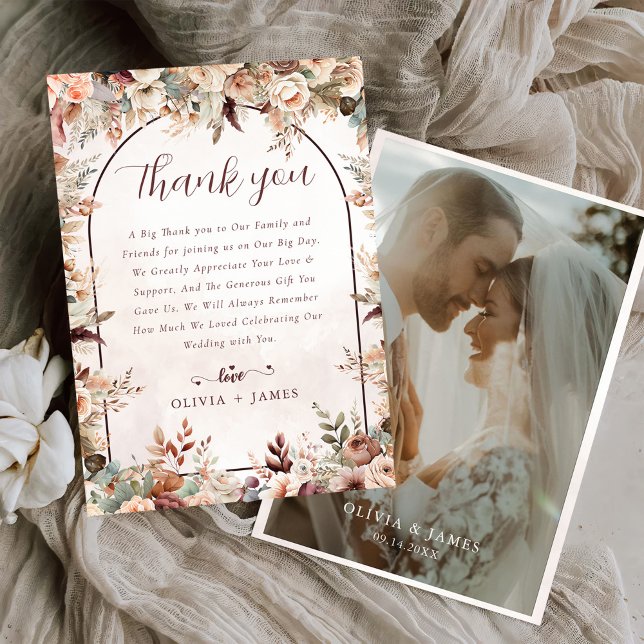 Cartão De Agradecimento Elegant Floral Boho Wedding (Criador carregado)