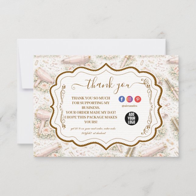 Cartão De Agradecimento Elegant Floral Hair Stylist (Frente)