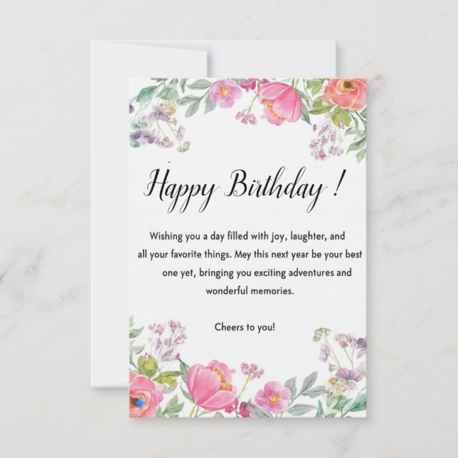 Cartão De Agradecimento Elegant Floral Happy Birthday Greeting Card (Frente)