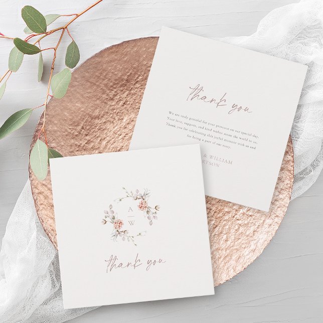 Cartão De Agradecimento Elegant Floral Monogram Wedding Thank You Card (Criador carregado)