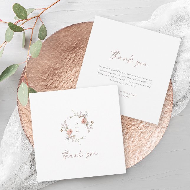 Cartão De Agradecimento Elegant Floral Monogram Wedding Thank You Card (Criador carregado)