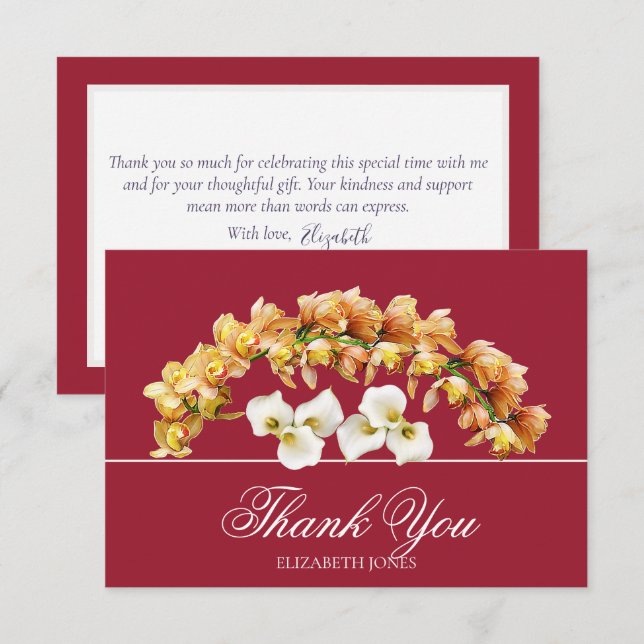 Cartão De Agradecimento Elegant Floral Orchid & Lily Bridal Thank You Card (Frente/Verso)