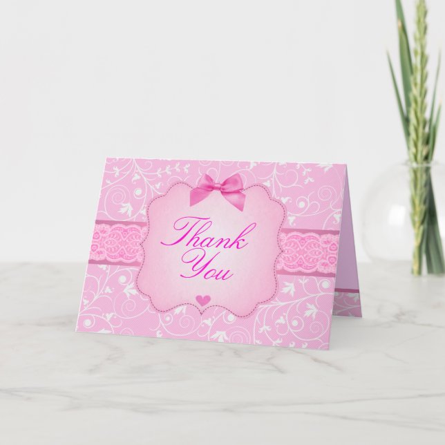 Cartão De Agradecimento Elegant Floral Pink Thank You Card (Frente)