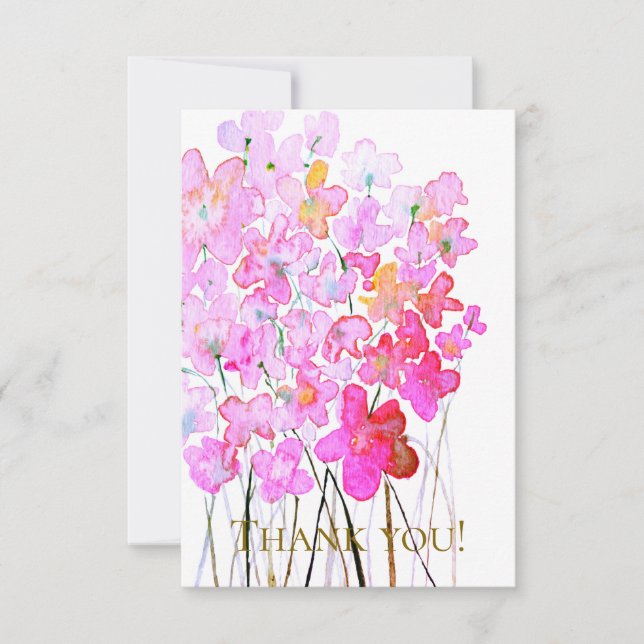 Cartão De Agradecimento Elegant floral thank you card, pink & purple  (Frente)