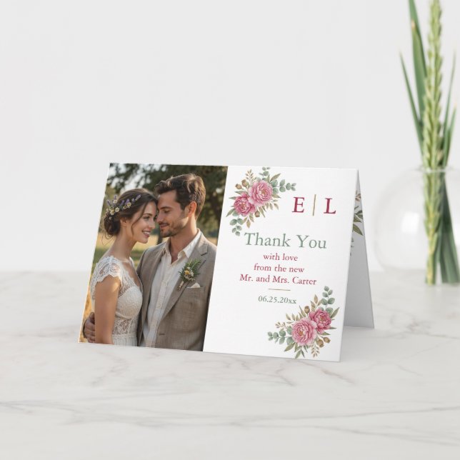 Cartão De Agradecimento Elegant Floral Wedding Thank You Card (Frente)