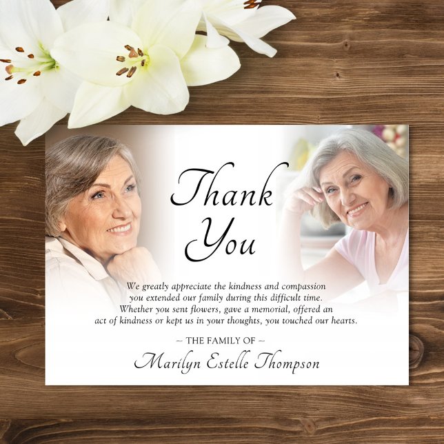 Cartão De Agradecimento Elegant Funeral Memorial 2 Photos Thank You (Criador carregado)