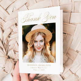 Cartão De Agradecimento Elegant Gold Calligraphy Photo Graduation