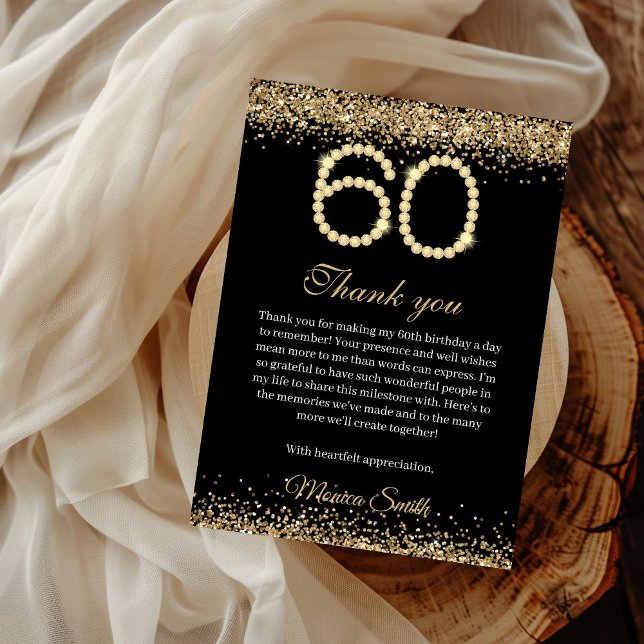 Cartão De Agradecimento Elegant Gold Diamonds 60th Birthday Thank you Card (Gold Diamonds 60th Birthday Thank you card)