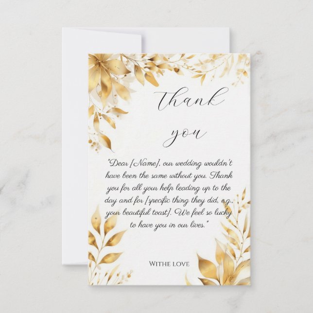 Cartão De Agradecimento Elegant Gold Floral Wedding Thank You Card (Frente)