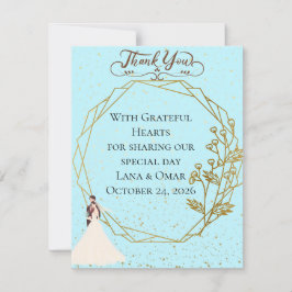 Cartão De Agradecimento Elegant Gold Geometric Dusty Blue Wedding