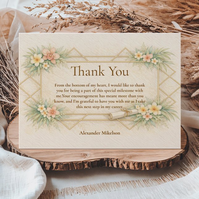 Cartão De Agradecimento Elegant Gold Geometric Floral Graduation Celebrati (Criador carregado)