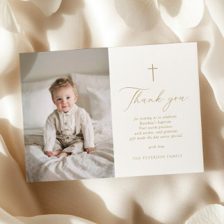 Cartão De Agradecimento Elegant Gold Script Baptism Flat Thank You Card