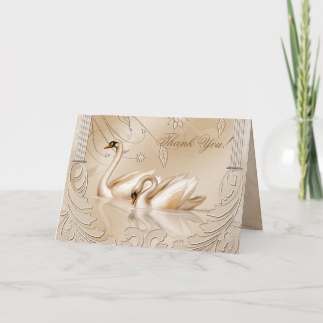Cartão De Agradecimento Elegant Golden Swans Formal  Thank You Card (Frente)