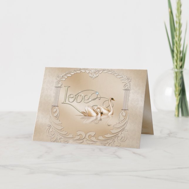 Cartão De Agradecimento Elegant Golden Swans  Thank You Card (Frente)