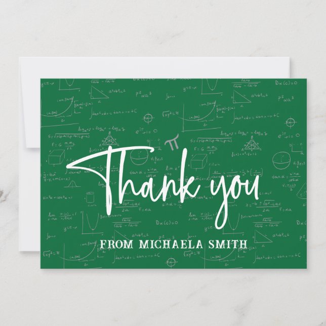 Cartão De Agradecimento Elegant Green Script Typography Math Graduation (Frente)
