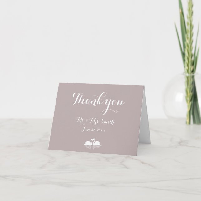 Cartão De Agradecimento Elegant Grey Wedding Thank You Cards Swans (Frente)