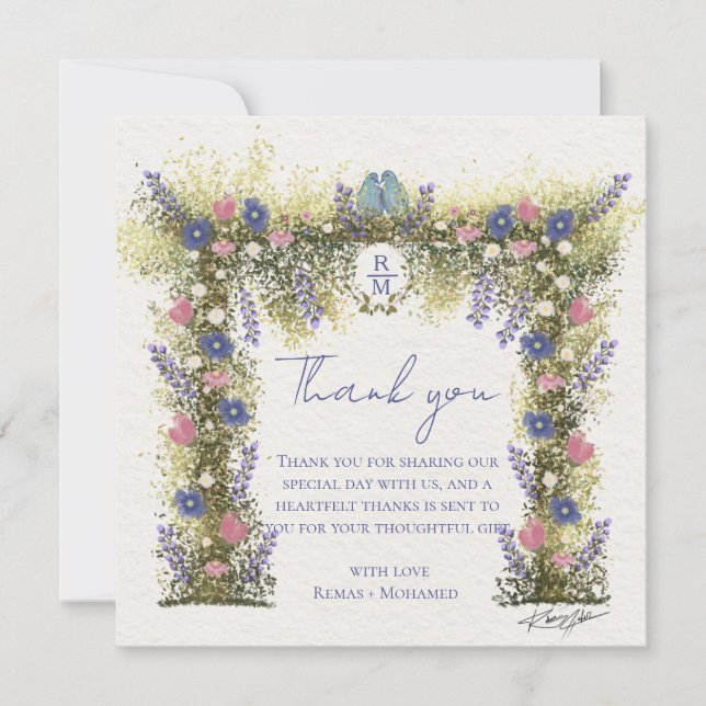 Cartão De Agradecimento Elegant Hand-Drawn Floral Wedding Thank You Card (Frente)