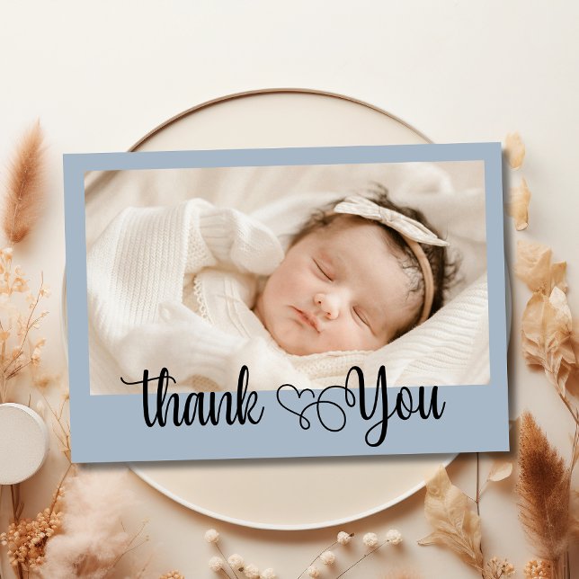 Cartão De Agradecimento Elegant Heart Script Photo Baby Shower Thank You  (Criador carregado)